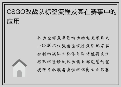 CSGO改战队标签流程及其在赛事中的应用