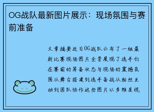 OG战队最新图片展示：现场氛围与赛前准备